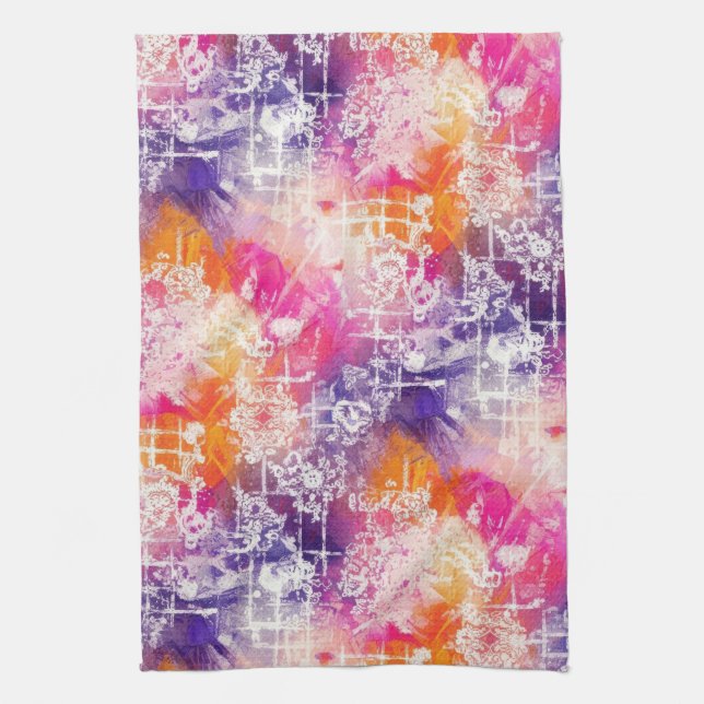 Modern Abstract Geometric Grid Pattern Tea Towel (Vertical)