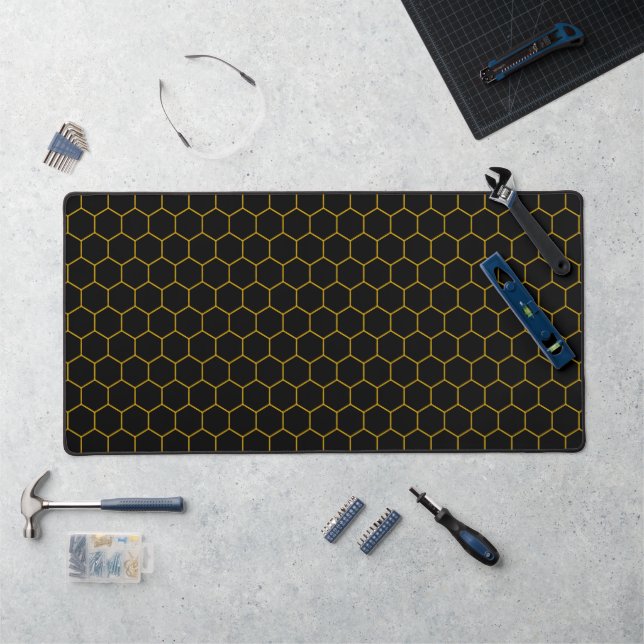  Modern Abstract Geometric Honeycomb Elegant Black Desk Mat (Workstation)