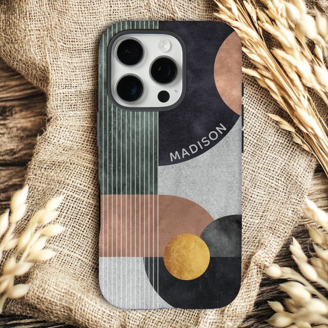 Modern Abstract Geometric Marble Custom Name iPhone Case (Creator Uploaded)