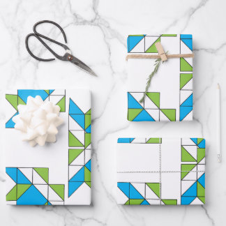 Modern Abstract Geometric Mosaic Pattern Blue Gree Wrapping Paper Sheet