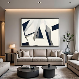 Modern Abstract Geometric Navy and White Canvas Print