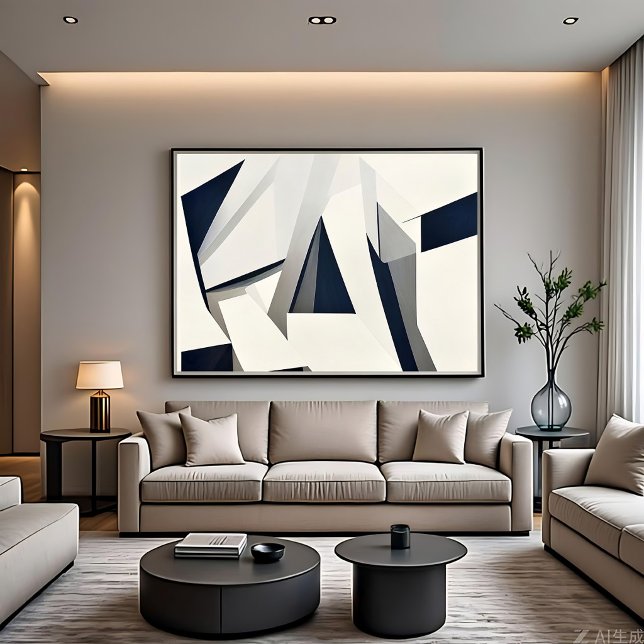 Modern Abstract Geometric Navy and White Canvas Print (Creator Uploaded)