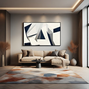Modern Abstract Geometric Navy and White Poster