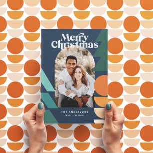 Modern abstract geometric navy holiday photo card