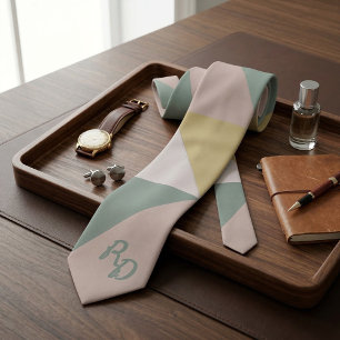 Modern Abstract Geometric Pastel Monogram Tie