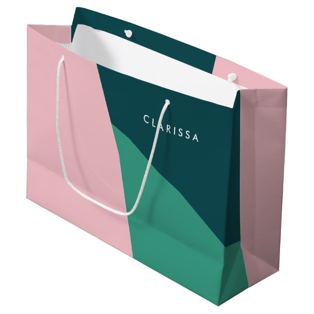 Modern abstract geometric pastel pink & green large gift bag (Front Angled)