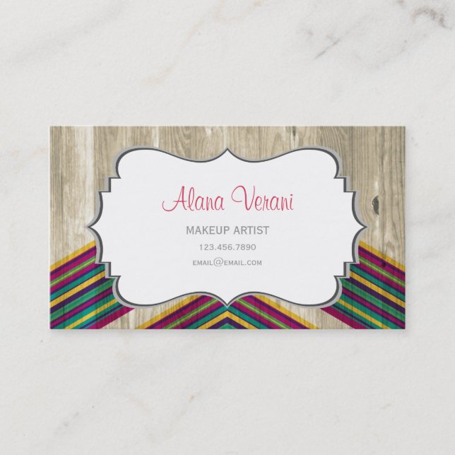 Modern Abstract Geometric Pattern on Wood Business Card (Front)