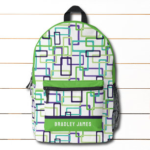 Modern Abstract Geometric Personalised Name Printed Backpack