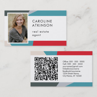 Modern Abstract Geometric Photo QR Code Business Card