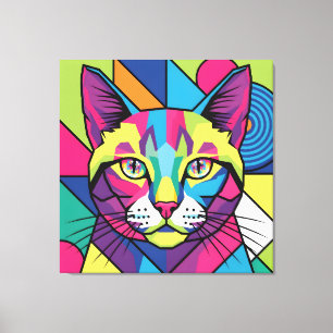 Modern Abstract Geometric Pop Art Cat Canvas Print