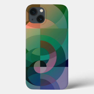 Modern Abstract geometric Sea sunset Green pink iPhone 13 Case