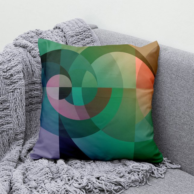 Modern Abstract geometric Sea sunset Green pink Cushion (Creator Uploaded)