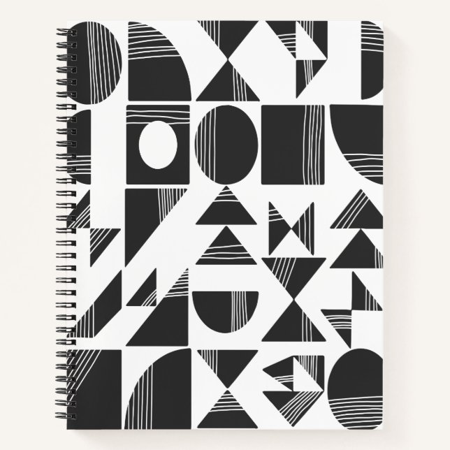 Modern Abstract Geometric Shapes | Black and White Notebook (Front)