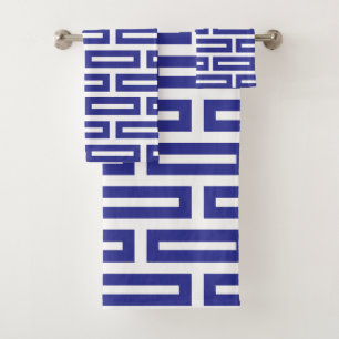Modern Abstract Geometric Shapes in Blue & White Bath Towel Set