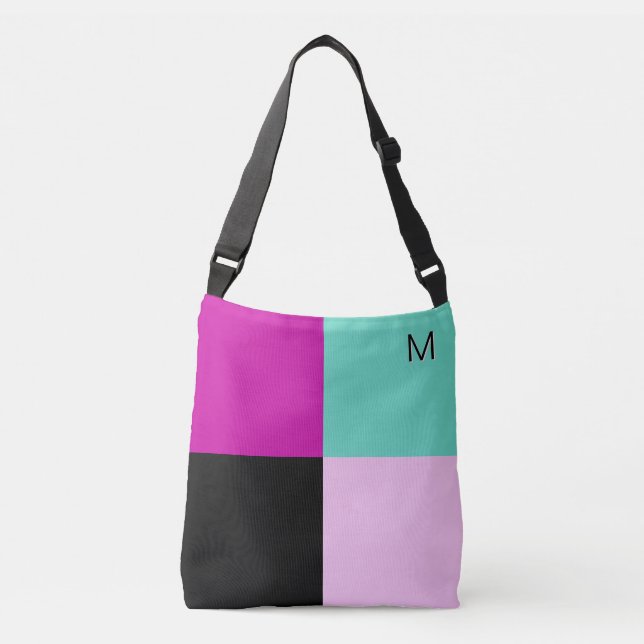 Modern Abstract Geometric Squares Aqua Pink Crossbody Bag (Front)