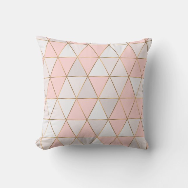 Modern Abstract Geometric Triangles Peach Gold Cushion (Front)