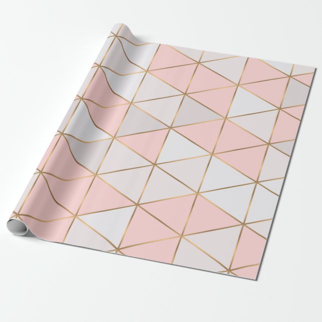 Modern Abstract Geometric Triangles Peach Gold Wrapping Paper (Unrolled)