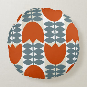Modern abstract geometric with stylised flowers le round cushion