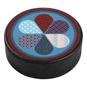 MODERN ABSTRACT GEOMTRIC PATTERNED DESIGN RED BLUE HOCKEY PUCK