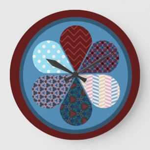 MODERN ABSTRACT GEOMTRIC PATTERNED DESIGN RED BLUE LARGE CLOCK