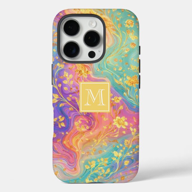 Modern Abstract Glitter Floral Monogram Design     Case-Mate iPhone Case (Back)
