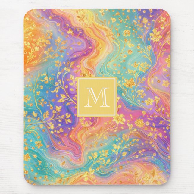 Modern Abstract Glitter Floral Monogram Design     Mouse Mat (Front)