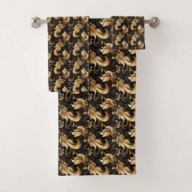 Modern Abstract Gold and Black Towel Set (Insitu)