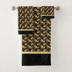 Modern Abstract Gold and Black Towel Set