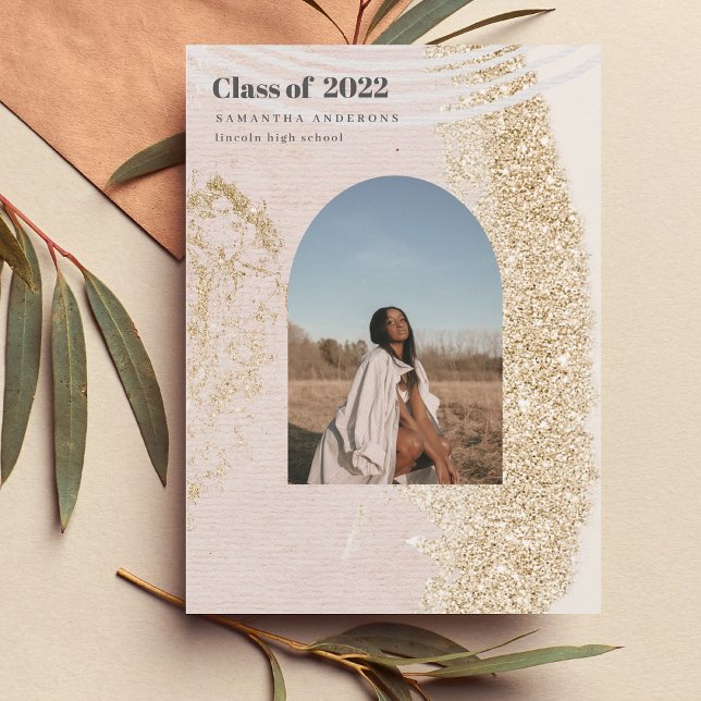 Modern Abstract Gold And Pink Graduate Photo Invitation (Creator Uploaded)