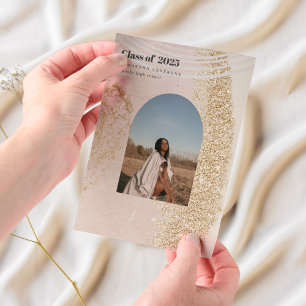Modern Abstract Gold and Pink Graduate  Vellum Invitations