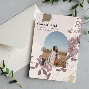 Modern Abstract Gold And Purple Graduate Photo  Invitation