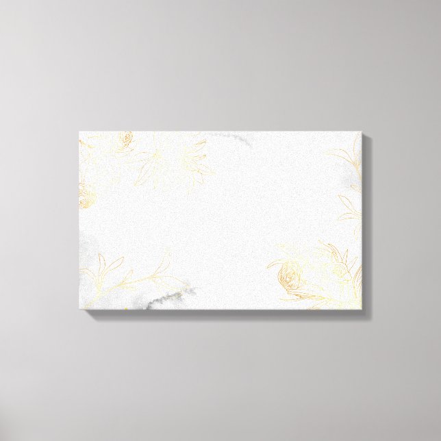 Modern Abstract Gold Floral on White Canvas Print (Front)