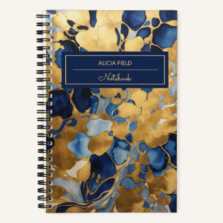 Modern abstract gold navy | your name notebook