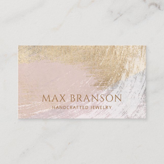 Modern Abstract Gold Pink Jewellery Designer Business Card (Front)