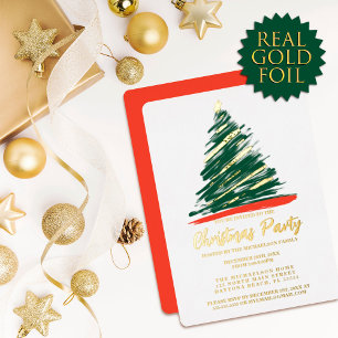 Modern Abstract Gold Red Green Tree Christmas