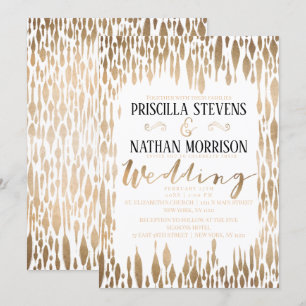 Modern Abstract Gold Teardrop Brushstrokes Wedding Invitation