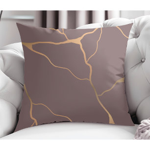 Modern Abstract Gold Vein Design Mauve Cushion