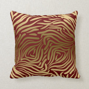 Modern Abstract Gold Zebra Burgundy Background Cushion