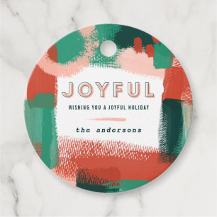 Modern abstract graphic red, pink + green joyful favour tags
