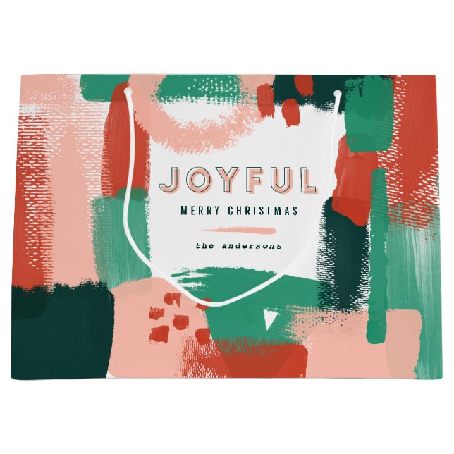 Modern abstract graphic red, pink + green joyful large gift bag (Front)