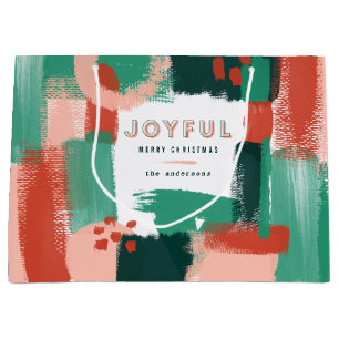 Modern abstract graphic red, pink + green joyful large gift bag