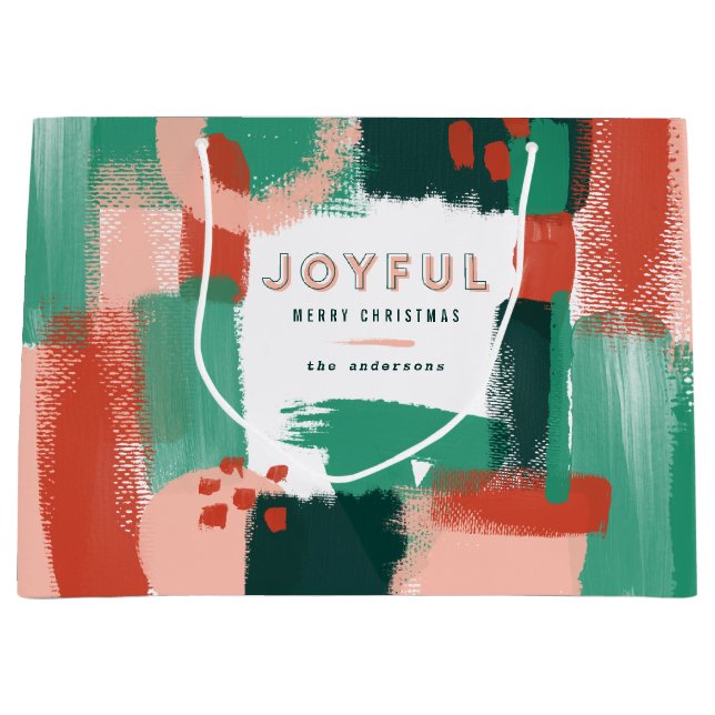 Modern abstract graphic red, pink + green joyful large gift bag (Front)