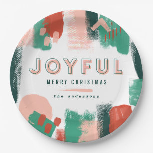 Modern abstract graphic red, pink + green joyful paper plate