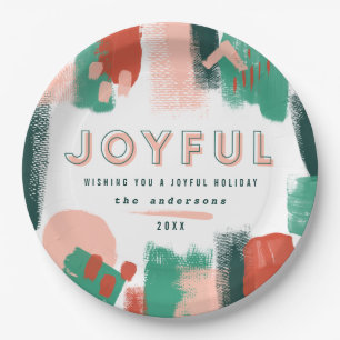 Modern abstract graphic red, pink + green joyful paper plate