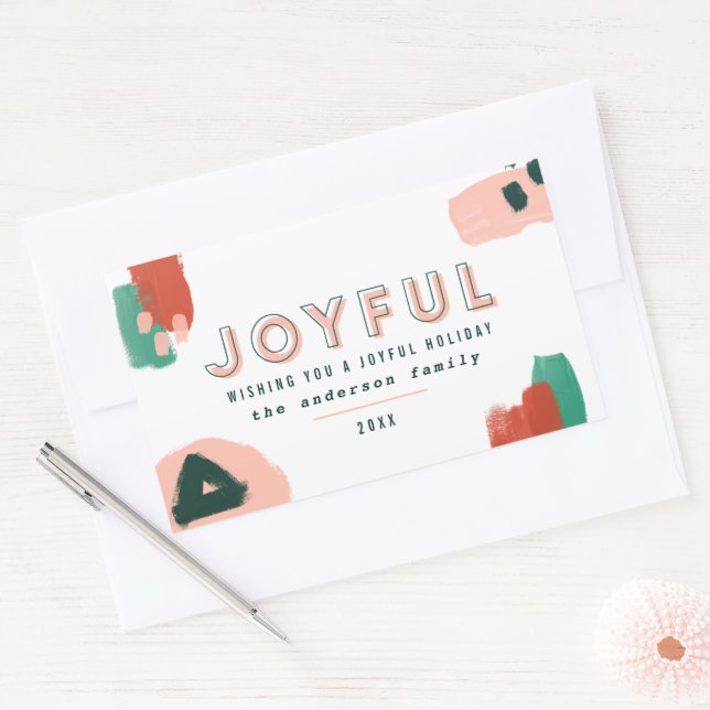 Modern abstract graphic red, pink + green joyful rectangular sticker (Envelope)