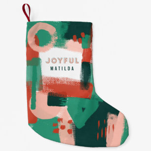 Modern abstract graphic red, pink + green joyful small christmas stocking