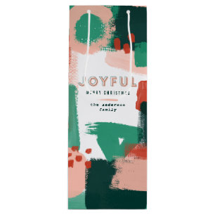 Modern abstract graphic red, pink + green joyful wine gift bag