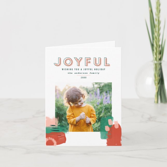 Modern abstract graphic red, pink + green photo announcement (Front)