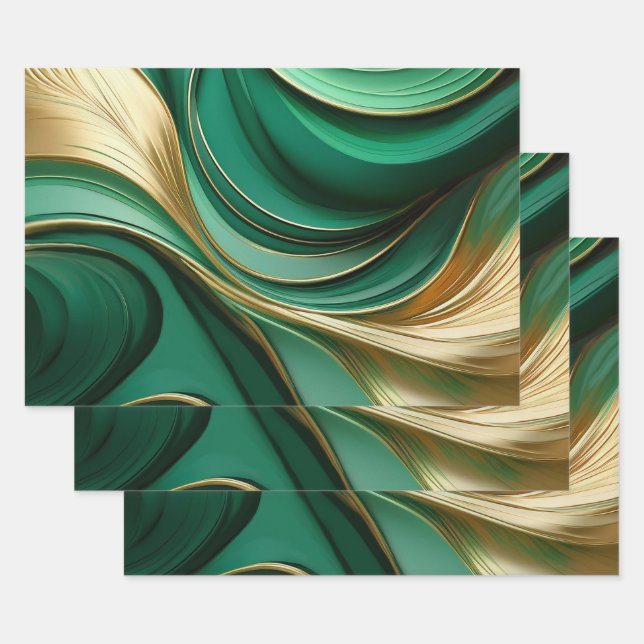 Modern Abstract Green and Gold Wrapping Paper Sheet (Set)