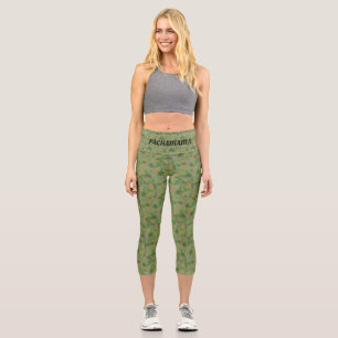 Modern Abstract Green & Beige Pattern with Text Capri Leggings